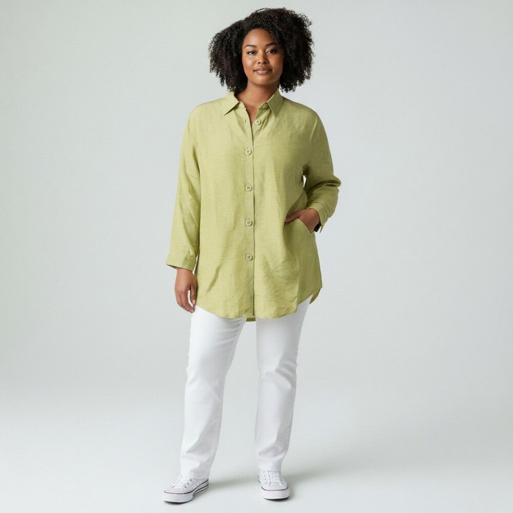 NWT Nygård Collection Tunic Top Womens Green Long Sleeve Side Slit Size 18